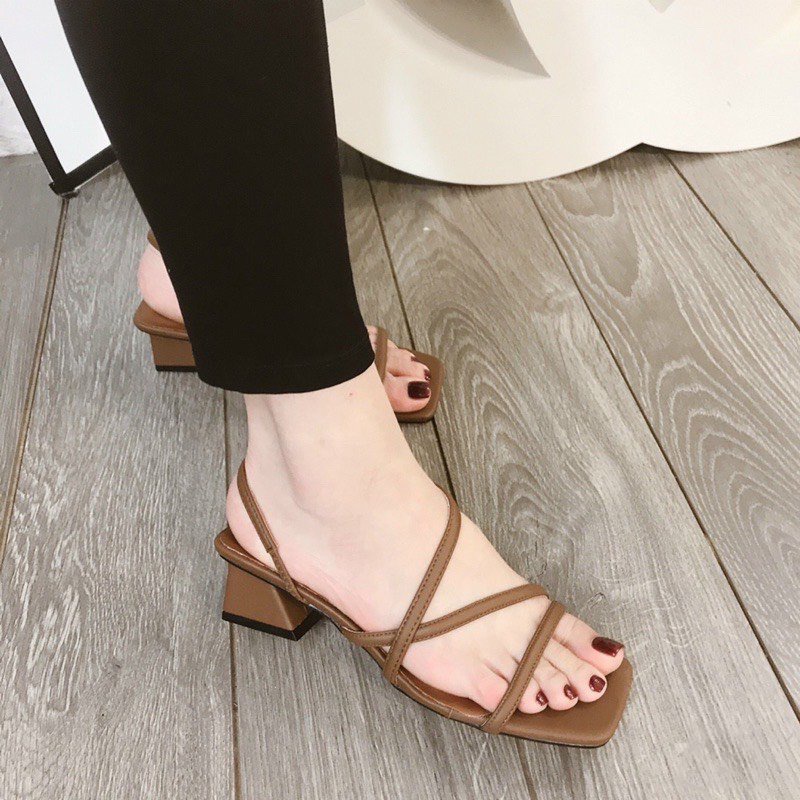 Giày Sandal cao gót Nữ 4cm quai MẢNH Giày Bánh Bèo mã Sandal11 - Ảnh 2