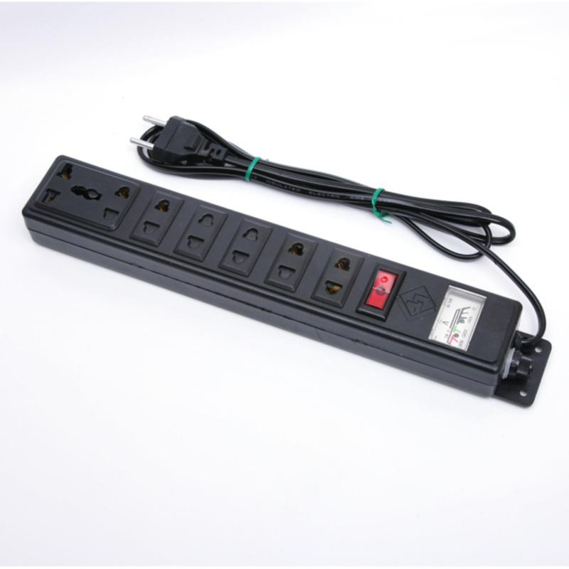 Ổ cắm điện đa năng đen 6 lỗ có công tắc và đồng hồ dây dài 1.5m, ổ điện gia đình văn phòng du lịch chịu tải chống giật
