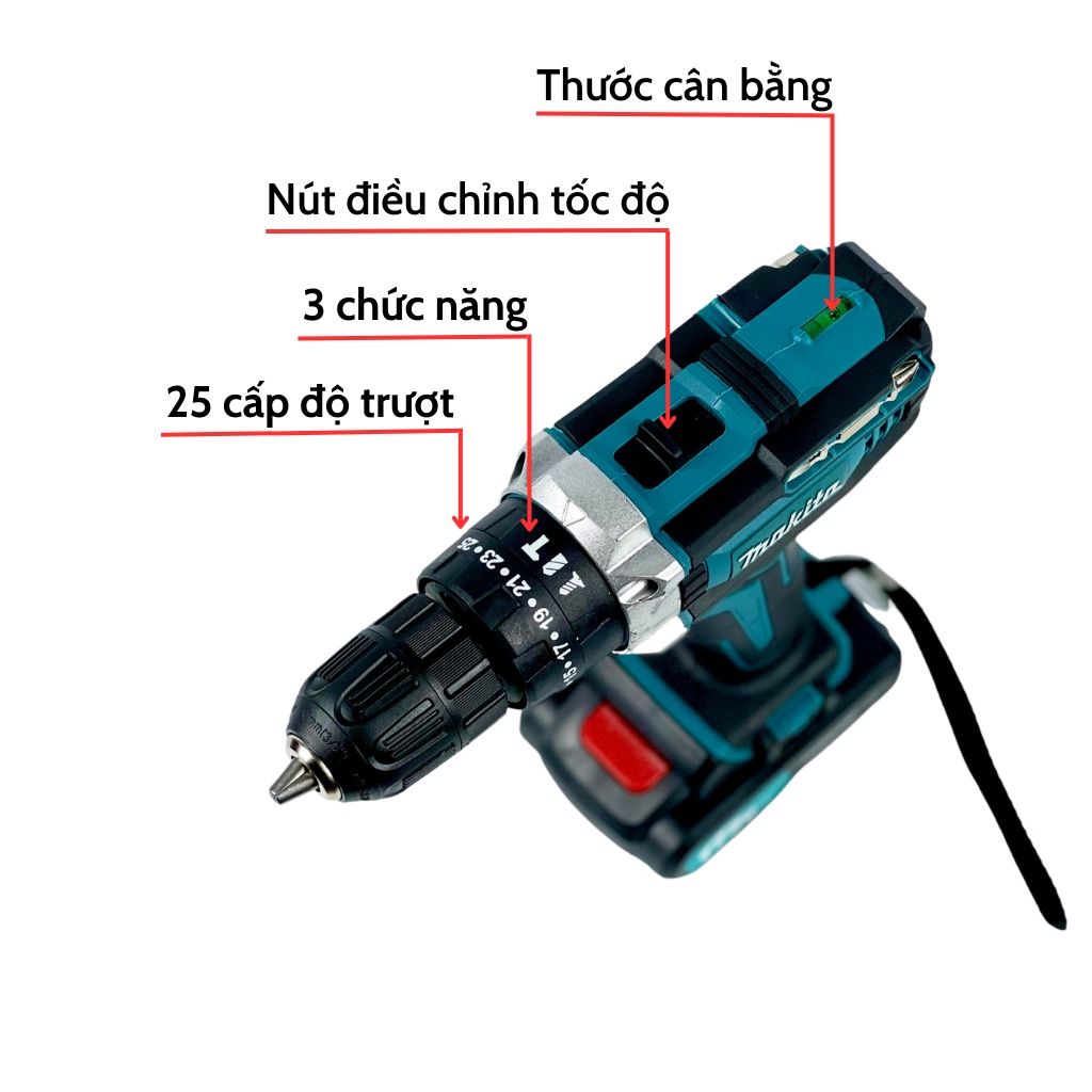Máy khoan pin cầm tay Makita 72v, máy bắn vít 3 chức năng khoan tường, bắn vít, khoan sắt - Ảnh 5