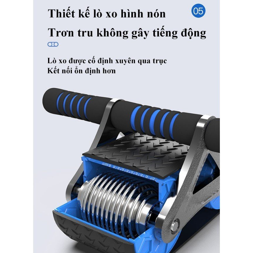 Con Lăn Tập Cơ Bụng 2 Bánh Cao Cấp Có Lò Xo Trợ Lực Tặng Miếng Lót Gối - con lăn phanh tự động Exer - Ảnh 5