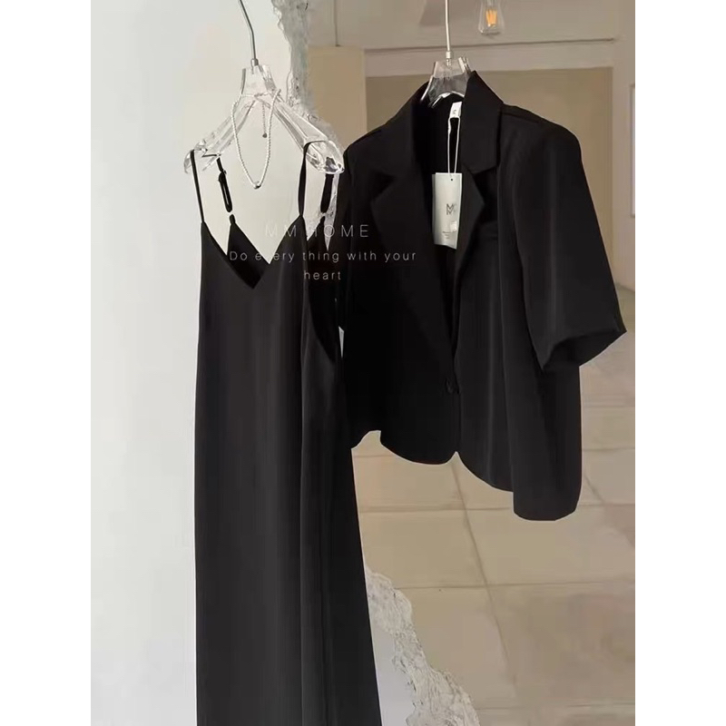 Set Váy 2 Dây Dáng Suông Mix Áo Blazer Ngắn Tay Thanh Lịch Sang Trọng - Ảnh 2