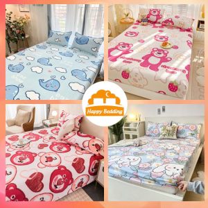 Bộ Ga Gối Trải Giường Cotton Poly, Bộ ga gối 3 món poly, ga giường + 2 vỏ gối- HappyBedding (Bo Chun Miễn Phí)