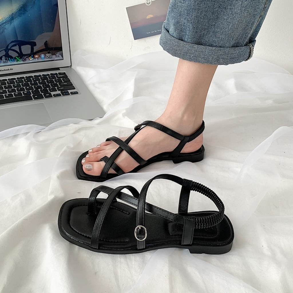 Giày Sandal Xỏ Ngón Đế Phẳng Gót Dày Mùa Hè Có Khóa Cài Phong Cách Roman Cho Nữ SD-0304, Rosa fashion - Ảnh 2