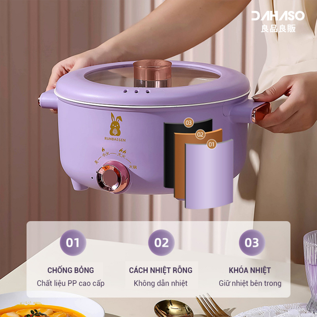 Nồi Lẩu Điện Đa Năng, Nồi Nấu Điện Dung Tích 3.5L, Chất Liệu Ceramic, Công Suất Lớn 1000W - Ảnh 2