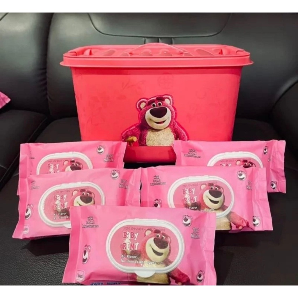 Combo 10 gói khăn ướt gấu dâu + tặng kèm thùng đựng có nắp và quai xách, thùng khăn giấy ướt cho bé - Ảnh 2